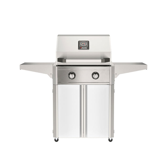 American Outdoor Grill 24" T-Series Portable Gas Grill with white cart accent panel.
