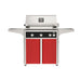 American Outdoor Grill 30" L-Series Portable Gas Grill with black accent and red accent panel cart base, large analog thermometer and push-button electronic ignition with backlit comfort-touch control knobs.