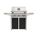 American Outdoor Grill 30" L-Series Portable Gas Grill with gray accent panel and black accent panel cart base, large analog thermometer and push-button electronic ignition with backlit comfort-touch control knobs.
