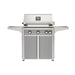 American Outdoor Grill 30" L-Series Portable Gas Grill with gray accent and gray accent panel cart base, large analog thermometer and push-button electronic ignition with backlit comfort-touch control knobs.
