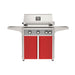 American Outdoor Grill 30" L-Series Portable Gas Grill with gray accent and red accent panel cart base, large analog thermometer and push-button electronic ignition with backlit comfort-touch control knobs.