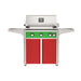 American Outdoor Grill 30" L-Series Portable Gas Grill with green accent and red accent panel cart base, large analog thermometer and push-button electronic ignition with backlit comfort-touch control knobs.