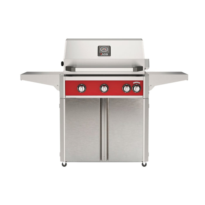American Outdoor Grill 30" L-Series Portable Gas Grill in red accent panel and cart base.
