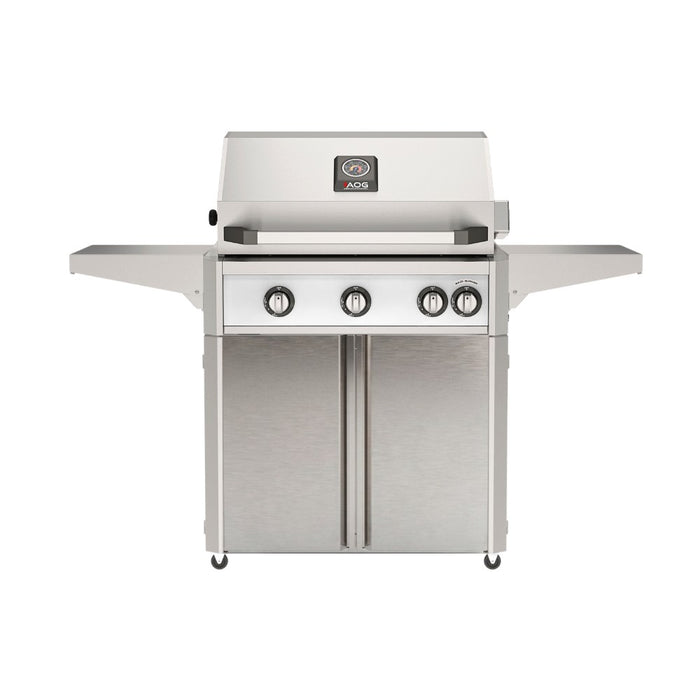 American Outdoor Grill 30" L-Series Portable Gas Grill in white accent panel and cart base.
