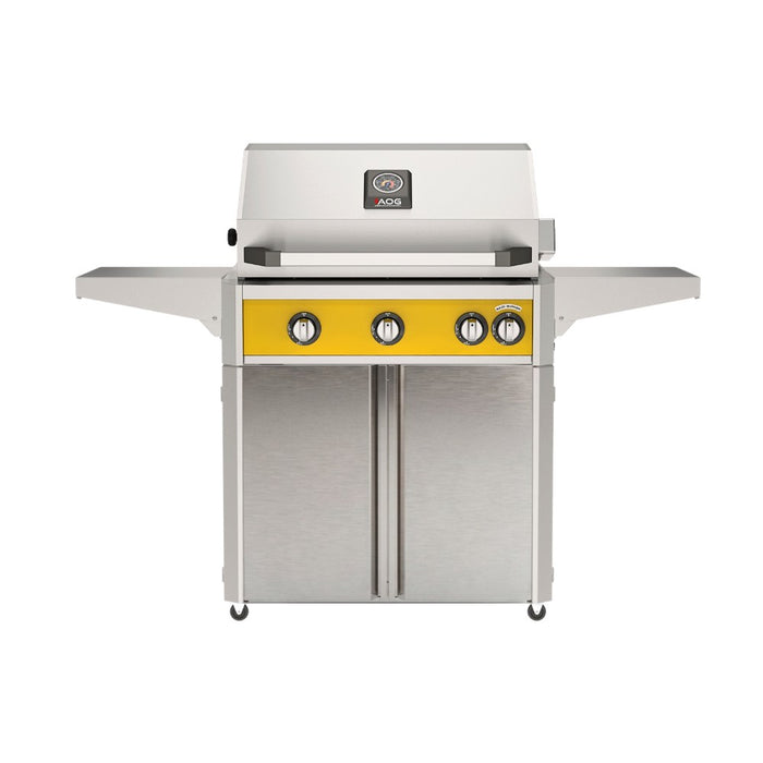 American Outdoor Grill 30" L-Series Portable Gas Grill in yellow accent panel and cart base.
