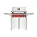 American Outdoor Grill 30" L-Series Portable Gas Grill with red accent and white accent panel cart base, large analog thermometer and push-button electronic ignition with backlit comfort-touch control knobs.
