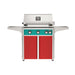 American Outdoor Grill 30" L-Series Portable Gas Grill with teal accent and red accent panel cart base, large analog thermometer and push-button electronic ignition with backlit comfort-touch control knobs.