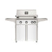 American Outdoor Grill 30" L-Series Portable Gas Grill with white accent and white accent panel cart base, large analog thermometer and push-button electronic ignition with backlit comfort-touch control knobs.
