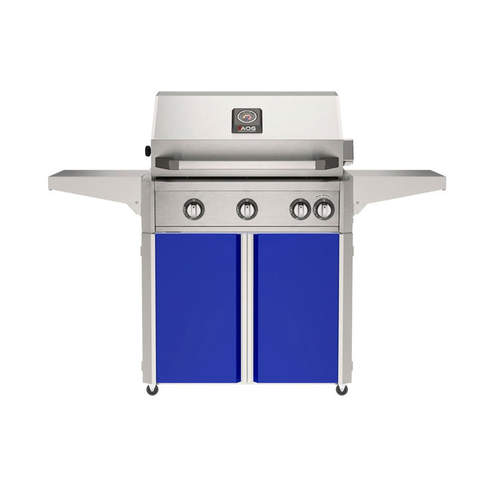 American Outdoor Grill 30" L-Series Portable Gas Grill with blue cart accent panel.

