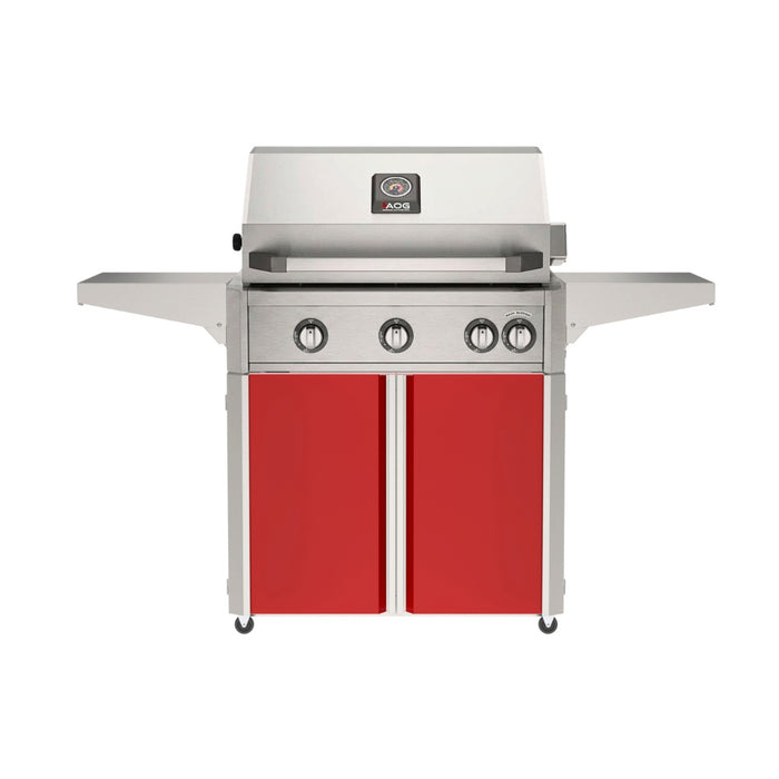American Outdoor Grill 30" L-Series Portable Gas Grill with red cart accent panel.
