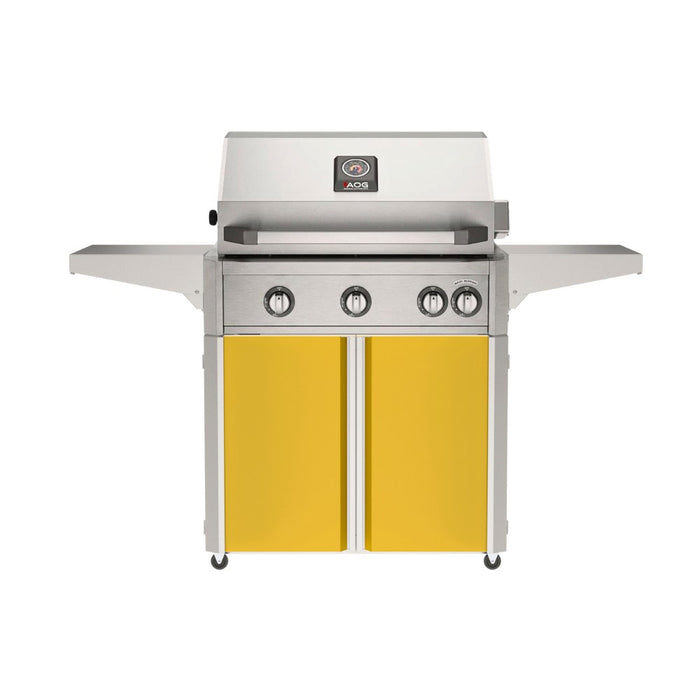 American Outdoor Grill 30" L-Series Portable Gas Grill with yellow cart accent panel.
