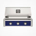 American Outdoor Grill 30" T-Series Built-in Gas Grill (blue) — stainless steel grill head with diamond sear cooking grids and backlit comfort-touch control knobs.