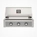 American Outdoor Grill 30" T-Series Built-in Gas Grill (gray)— stainless steel grill head with diamond sear cooking grids and backlit comfort-touch control knobs.