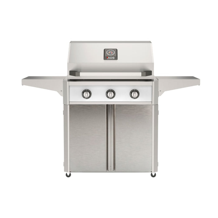 American Outdoor Grill 30" T-Series Portable Gas Grill in white accent panel and cart base.
