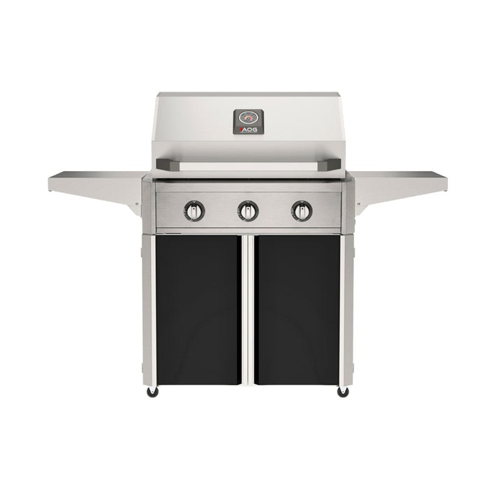 American Outdoor Grill 30" T-Series Portable Gas Grill with black cart accent panel.
