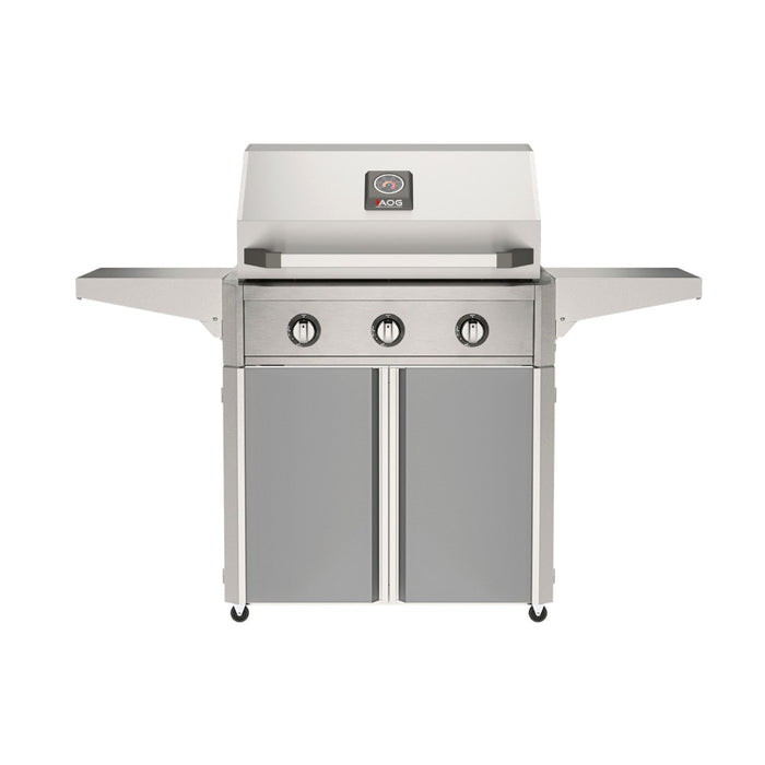 American Outdoor Grill 30" T-Series Portable Gas Grill with gray cart accent panel.
