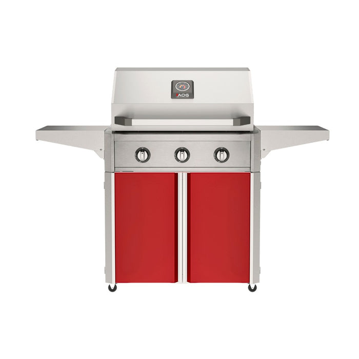 American Outdoor Grill 30" T-Series Portable Gas Grill with red cart accent panel.
