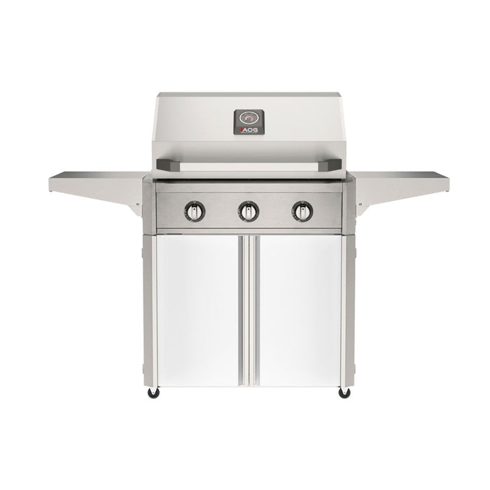 American Outdoor Grill 30" T-Series Portable Gas Grill with white cart accent panel.

