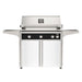 American Outdoor Grill 36" L-Series Portable Gas Grill with black accent and white accent panel cart base, large analog thermometer and push-button electronic ignition with backlit comfort-touch control knobs.
