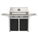 American Outdoor Grill 36" L-Series Portable Gas Grill with gray accent panel and black accent panel cart base, large analog thermometer and push-button electronic ignition with backlit comfort-touch control knobs.
