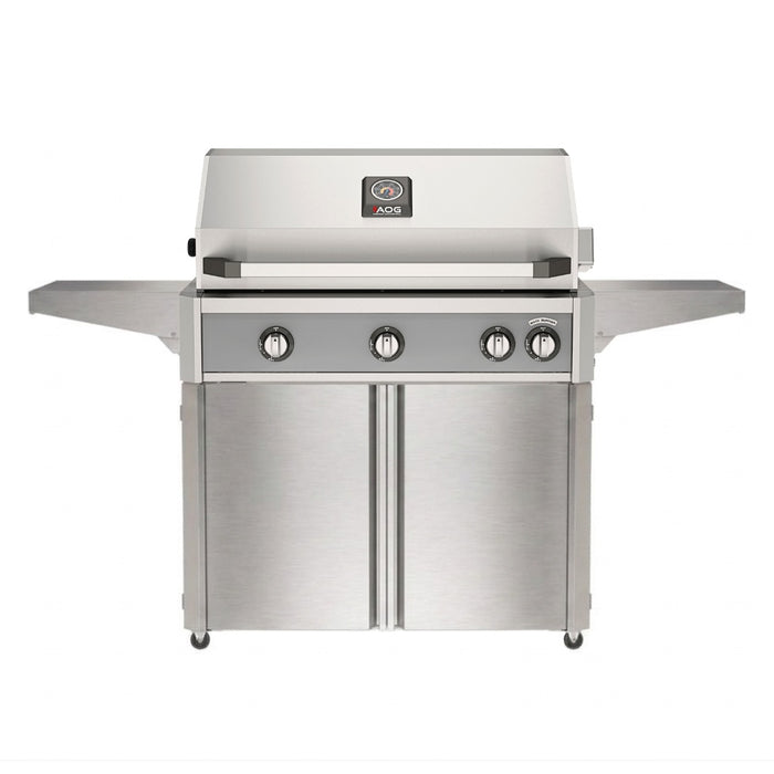 American Outdoor Grill 36" L-Series Portable Gas Grill in gray accent panel and cart base.
