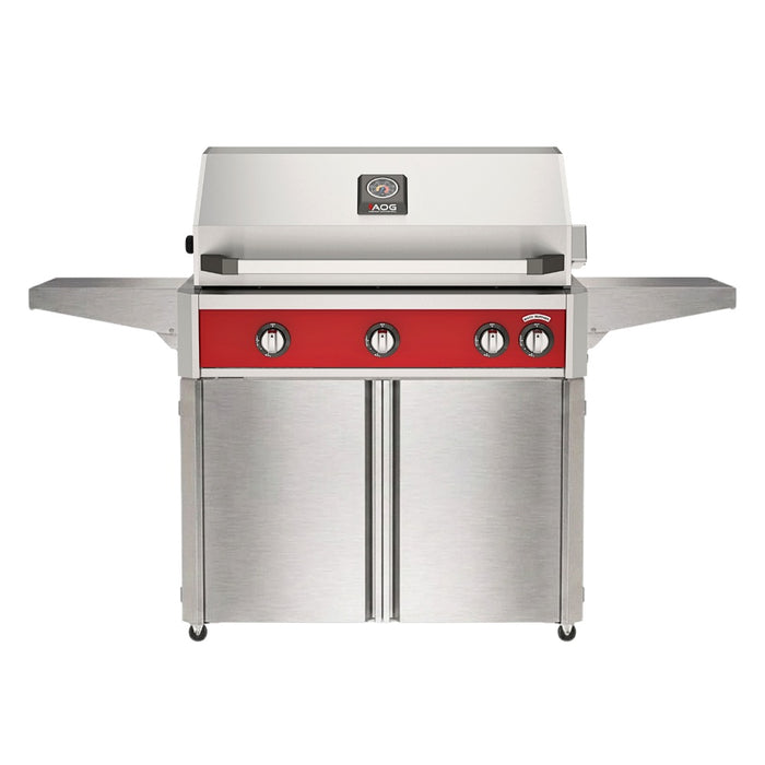 American Outdoor Grill 36" L-Series Portable Gas Grill in red accent panel and cart base.
