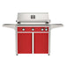 American Outdoor Grill 36" L-Series Portable Gas Grill with red accent panel and red accent panel cart base, large analog thermometer and push-button electronic ignition with backlit comfort-touch control knobs.
