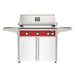 American Outdoor Grill 36" L-Series Portable Gas Grill with red accent panel and white accent panel cart base, large analog thermometer and push-button electronic ignition with backlit comfort-touch control knobs.
