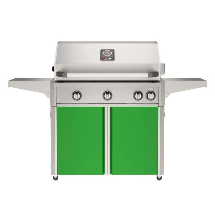 American Outdoor Grill 36" L-Series Portable Gas Grill with green cart accent panel.
