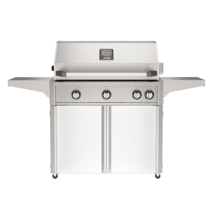 American Outdoor Grill 36" L-Series Portable Gas Grill with white cart accent panel.

