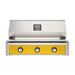 American Outdoor Grill 36" T-Series Built-in Gas Grill (yellow)— stainless steel grill head with diamond sear cooking grids and backlit comfort-touch control knobs.