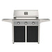 American Outdoor Grill 36" T-Series Portable Gas Grill with gray accent panel and black accent panel cart base, large analog thermometer and push-button electronic ignition with backlit comfort-touch control knobs.
