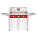 American Outdoor Grill 36" T-Series Portable Gas Grill with red accent panel and white accent panel cart base, large analog thermometer and push-button electronic ignition with backlit comfort-touch control knobs.
