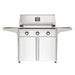 American Outdoor Grill 36" T-Series Portable Gas Grill with white accent panel and white accent panel cart base, large analog thermometer and push-button electronic ignition with backlit comfort-touch control knobs.
