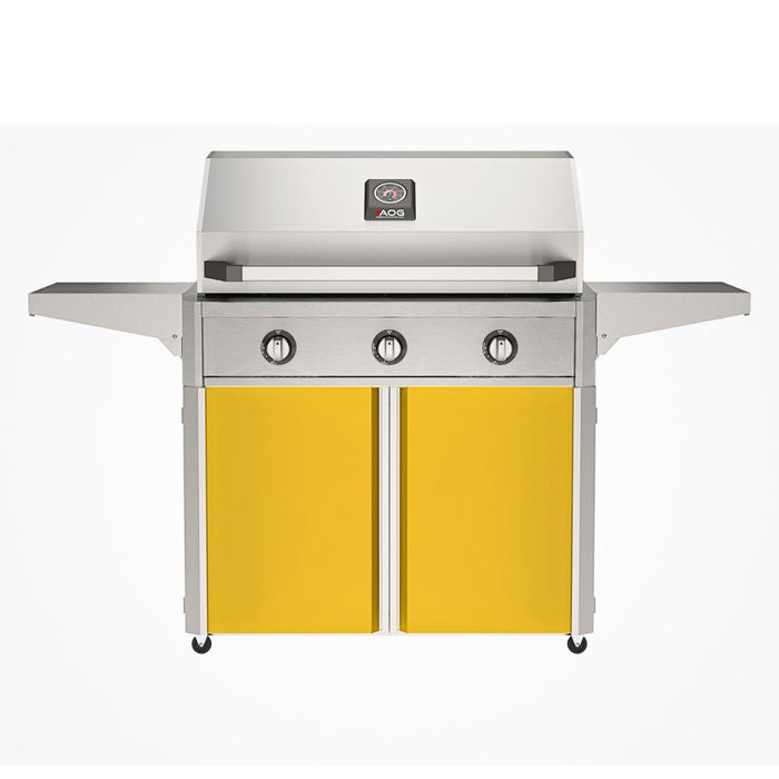 American Outdoor Grill 36" T-Series Portable Gas Grill with yellow cart accent panel.
