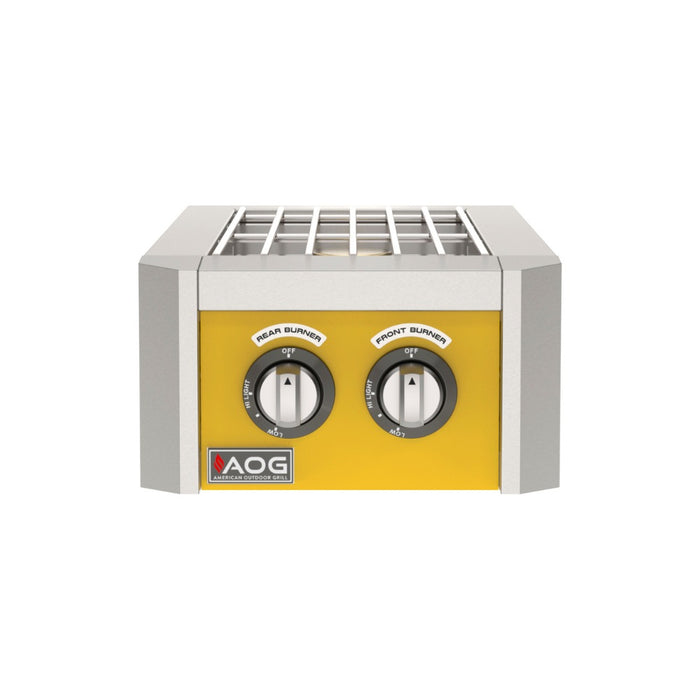 American Outdoor Grill T-Series Double Side Burner with yellow accent panel
