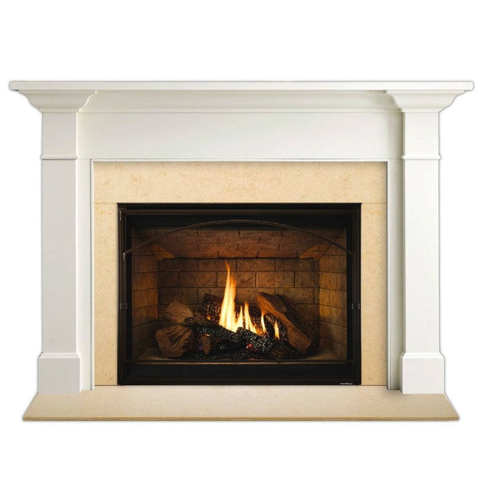 Beige Stone MBBEEMS1PK1 Set 1 Stone Fireplace Surround Installed with Traditional Style Malone Flush Wood Mantel