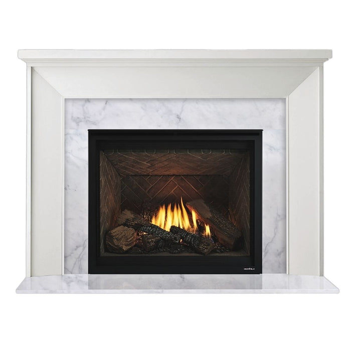 Bianco White Marble MBBVMS1PK1 Set 1 Stone Fireplace Surround Installed with Modern True Shelf Top Style Walker Flush Wood Mantel