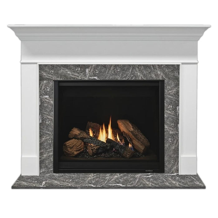 Blue Tundra Marble MBBTAMS1PK1 Set 1 Stone Fireplace Surround Installed with Transitional Style Wescott Flush Wood Mantel