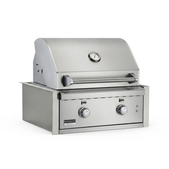 Broilmaster 26" G Series Elite Built-In Stainless Gas Grill with insulated sleeve.