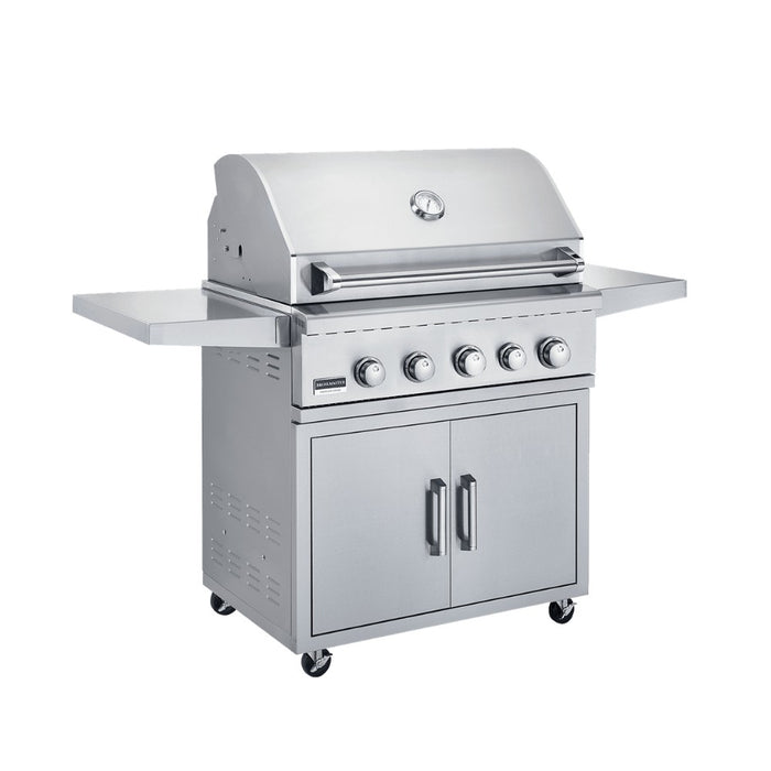 Broilmaster 32" B Series Basic Built-In Stainless Gas Grill matching stainless cart.