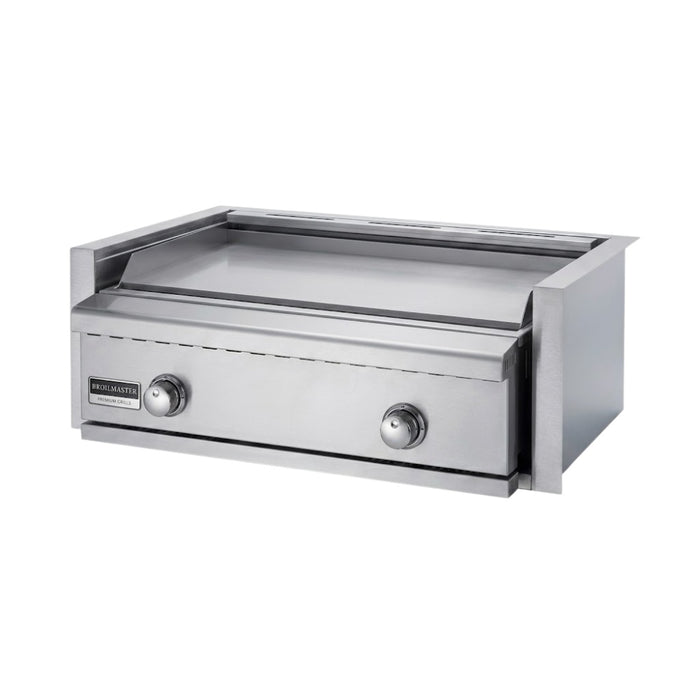 Broilmaster 32" B Series Built-In Stainless Gas Griddle with insulated sleeve.

