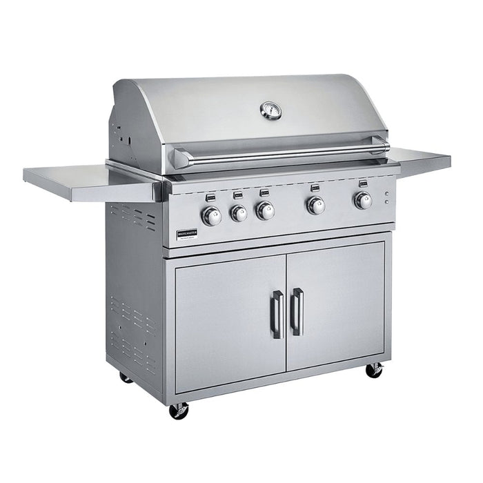 Broilmaster 42" G Series Elite Built-In Stainless Gas Grill with matching stainless cart.
