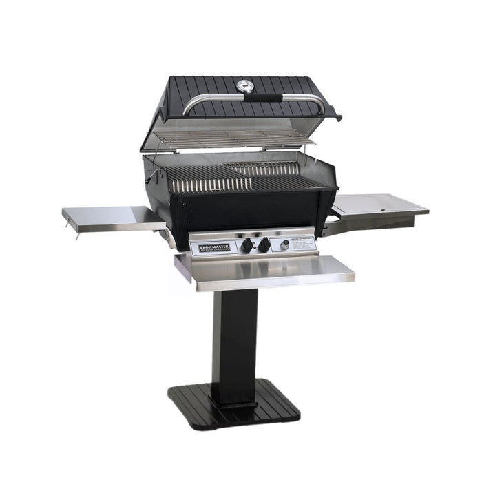Broilmaster P3SX Super Premium Cast Aluminum Gas Grill Head with stainless steel drops down shelf, stainless steel front shelf and painted steel 26" patio post.