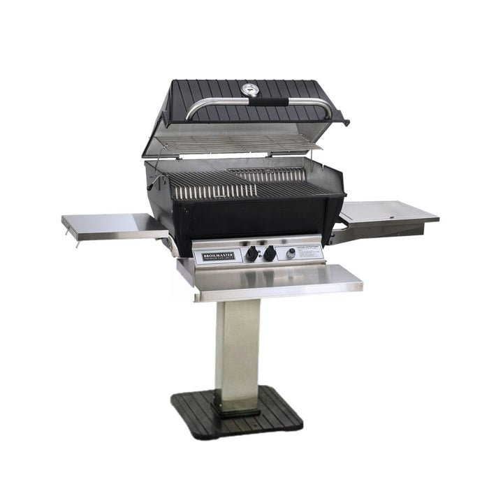 Broilmaster P3SX Super Premium Cast Aluminum Gas Grill Head with stainless steel drops down shelf, stainless steel front shelf and stainless steel 26" patio post.