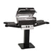 Broilmaster P4X Super Premium Cast Aluminum Gas Grill Head with black solid surface side shelves and painted steel 26" patio post.
