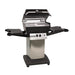 Broilmaster P4X Super Premium Cast Aluminum Gas Grill Head with black solid surface side shelves and stainless cart base.
