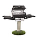 Broilmaster P4X Super Premium Cast Aluminum Gas Grill Head with black solid surface side shelves and stainless steel 48" in-ground post.
