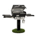 Broilmaster Q3X Gas Slow Cooker / Smoker Head with black solid surface side shelves and painted steel 48" in-ground post.
