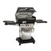 Broilmaster Q3X Gas Slow Cooker / Smoker Head with black solid surface side shelves and stainless cart base.
